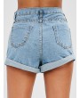 High Waisted Denim Cuffed Shorts - Denim Blue L