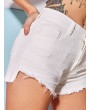 Frayed Hem Pockets Denim Shorts - White M