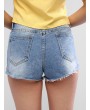 Rolled Hem Ripped Mini Denim Shorts - Denim Blue S