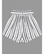 Striped Wide Leg Shorts With Tie Belt - White M