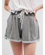 Drawstring Buttons Wide Leg Cuffed Shorts - Gray S