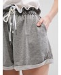 Drawstring Buttons Wide Leg Cuffed Shorts - Gray S