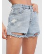 Cuff Off Ripped Jeans Shorts - Jeans Blue S