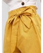 Solid Belted Paperbag Shorts - Yellow L