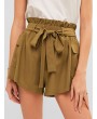  Frilled Pocket Paperbag Waist Shorts - Camel Brown L