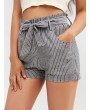 Striped Belted Cuffed Shorts - Gray S