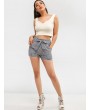 Striped Belted Cuffed Shorts - Gray S