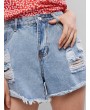 Ripped Frayed Hem Pocket Denim Shorts - Jeans Blue L