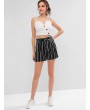 Drawstring Stripes Paperbag Shorts - Black S