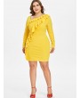 Plus Size Ruffled Mini Fitted Dress - Bright Yellow 2x
