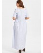  Plus Size Floral Embroidered Striped Maxi Dress - Light Blue 1x