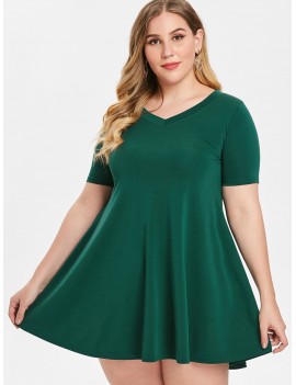 Plus Size Trapeze Dress - Green 2x