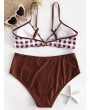 Plus Size Checked Swimwear Set - Chestnut Red L