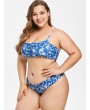  Floral Faux Denim Plus Size Swimwear Set - Blue 3x