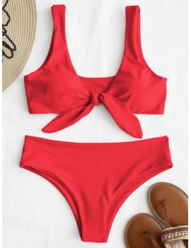  Tie Front Padded Swimwear Set - Bright Red M