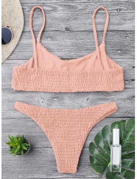 Smocked Swimwear Top And Bottoms - Pink S