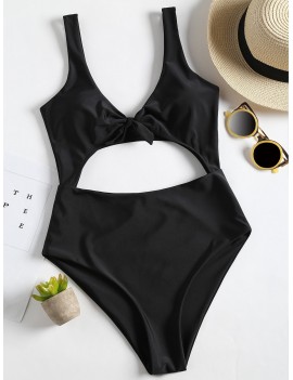 Bow Front Cut Out One Piece Swimsuit - Black M