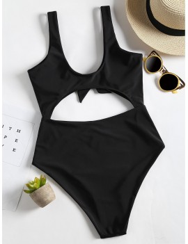 Bow Front Cut Out One Piece Swimsuit - Black M