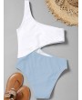 Cutout Ribbed One Shoulder Swimsuit - Light Blue S