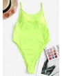  Neon High Cut Backless Thong One-piece Swimsuit - Green Yellow S