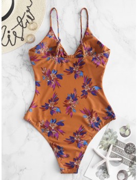  Floral Cami Tied Swimsuit - Rust S