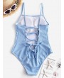  Ribbed Lace Up One-piece Swimsuit - Day Sky Blue S