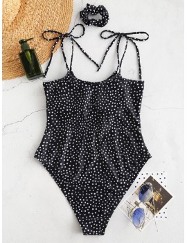  Polka Dot Cami Swimsuit With Hairband - Black S