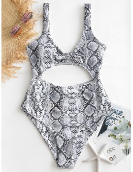 Knotted Snakeskin Cut Out Swimsuit - White S