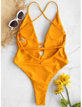  Backless Plunging High Leg Swimsuit - Bee Yellow S