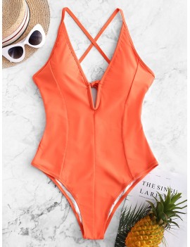 V Cut Cami Criss Cross One-piece Swimsuit - Orange M
