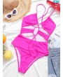  Cut Out Criss Cross One-piece Swimsuit - Rose Red L
