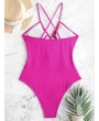  Cut Out Criss Cross One-piece Swimsuit - Rose Red L