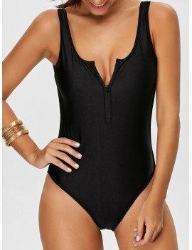  Backless Zipper Front Swimsuit - Black M