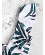  Leaf Print Ruffle Plunging Swimsuit - Multi-a L