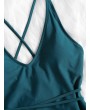Self Tie Cross Back High Cut Swimsuit - Greenish Blue M