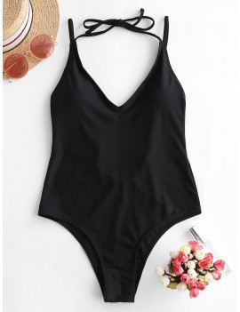  Halter High Cut Open Back One-piece Swimsuit - Black L