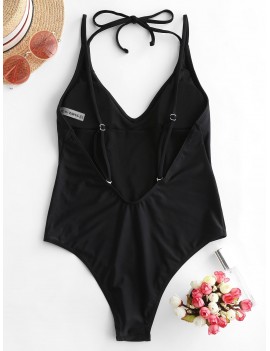  Halter High Cut Open Back One-piece Swimsuit - Black L