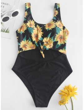  Sunflower Knotted Cut Out Swimsuit - Multi-a L