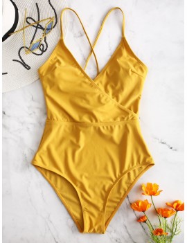  Lace-up Crisscross Surplice Swimsuit - Bright Yellow 2xl