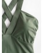  Criss Cross Plain One-piece Swimsuit - Camouflage Green M