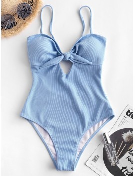  Ribbed Tied One-piece Swimsuit - Day Sky Blue S