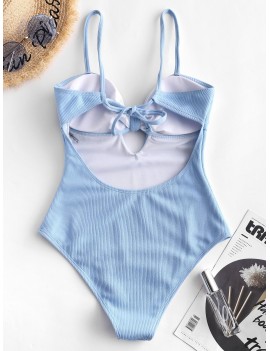  Ribbed Tied One-piece Swimsuit - Day Sky Blue S