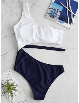 Cutout One Shoulder Swimsuit - Lapis Blue S