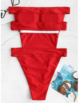 Backless High Cut Bandeau Swimsuit - Red S
