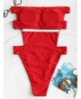  Backless High Cut Bandeau Swimsuit - Red S